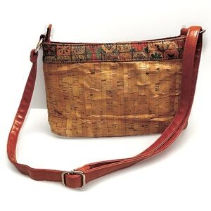 Sardinha Cork Crossbody Shoulder Bag Tan Mosaic-Tile Design‎ Adjustable Casual